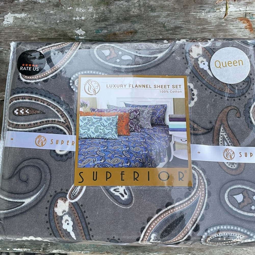 Superior Cotton Flannel Deep Pocket Paisley Sheet Set Queen